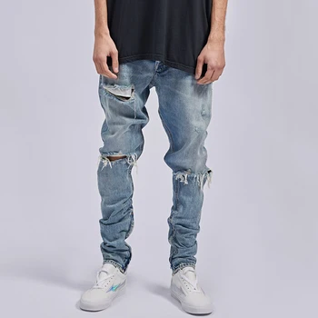 Модные мужские хипстерские джинсы-скинни с плохими коленями в стиле High Street National