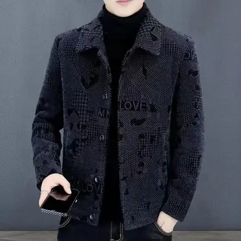 Мужская верхняя одежда, плотное теплое мужское осенне-зимнее пальто с отворотом, однобортная ветрозащитная повседневная куртка средней длины на пуговицах, мягкая мужская куртка