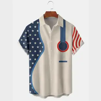 Мужская повседневная дышащая рубашка с коротким рукавом с принтом Дня Независимости, мужская-s-top V11