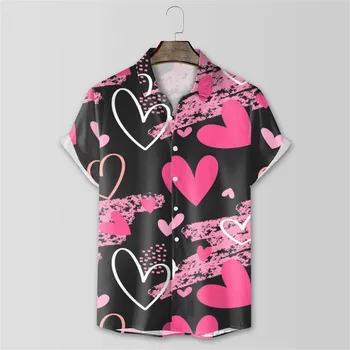 Мужская стильная повседневная рубашка с лацканами и пуговицами, топы на День Святого Валентина, пляжная уличная одежда с цветами