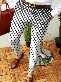 Мужские деловые повседневные брюки С геометрическим рисунком, прямые Длинные брюки с принтом, Мужская Весенне-осенняя Модная Уличная одежда, Мужская одежда