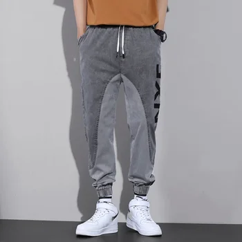 Мужские джинсовые брюки в стиле хип-хоп, Модная мужская уличная одежда Для бега трусцой, Удобные выстиранные джинсовые брюки