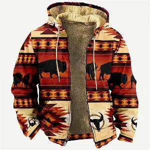 Мужские зимние винтажные парки с длинным рукавом в племенном стиле с 3D принтом быка, теплая куртка для мужчин/женщин, плотная одежда, уличная одежда
