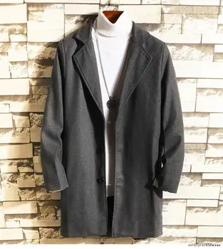 Мужские зимние тренчи, длинные куртки, мужские приталенные повседневные шерстяные смеси, Деловой Повседневный тренч, более толстые Теплые Длинные пальто, размер 5XL