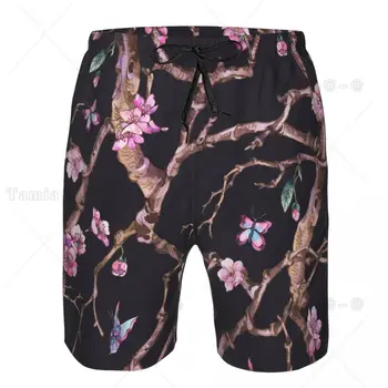 Мужские купальники, винтажная вишня, иллюстрация цветущей сакуры, плавательные шорты, плавки, пляжные шорты, мужские плавательные костюмы