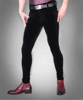 Мужские сексуальные брюки Бархатные Узкие Теплые брюки Barber Slim Обтягивающие Эластичные Стильные
