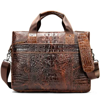 Мужские сумки-мессенджеры с крокодиловым узором, сумка через плечо из натуральной Коровьей кожи, деловые портфели, Мужская 14-дюймовая сумка для ноутбука большой емкости.