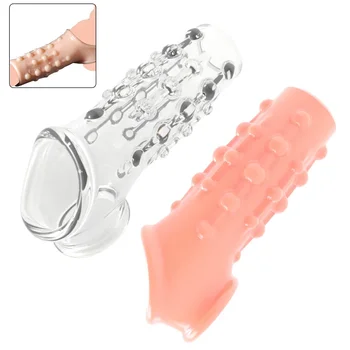 Мужские удлинительные рукава, Удлинитель для задержки эякуляции, Презервативы для увеличения Многоразового использования, Кольцо для пениса, Точка G, секс-игрушки для мужчин