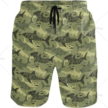Мужские шорты-новинка, пляжные шорты Shark, Быстросохнущие купальники, спортивные шорты для бега, шорты для плавания, купальный костюм