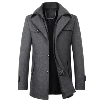 Мужское осенне-зимнее новое мужское шерстяное пальто с двойным воротником 2023, мужская одежда, тренч