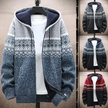 Мужской вязаный свитер, флисовое пальто, куртки в полоску, Модные толстовки, Зима-осень, толстая теплая ветровка, пуловеры, мужская одежда
