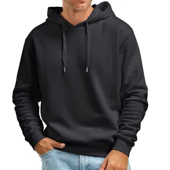 Мужской пуловер-толстовка Осенне-весеннего покроя, однотонный свитер с капюшоном, без карманов, с длинными рукавами.