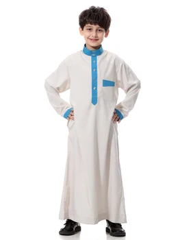 Мусульманский Дубайский Саудовско-арабский халат для мальчиков Дишдаша Детская Абая Кафтан Молитвенная Исламская одежда с длинным рукавом Thobe Ближневосточное Подростковое платье