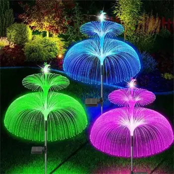 Наружные солнечные садовые фонари Водонепроницаемые, меняющие 7 цветов, двойные медузы и звезды-Луны, солнечные цветочные фонари для украшения сада
