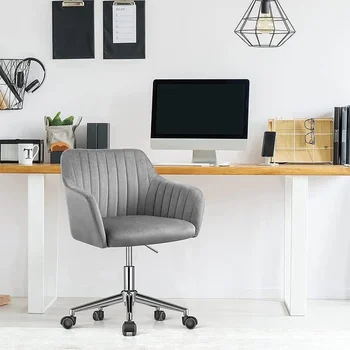 Небольшое металлическое вращающееся рабочее кресло с регулируемым основанием, бархатное офисное кресло для домашних заданий