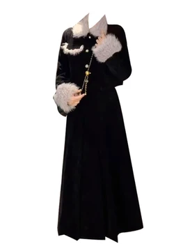 Новая Зимняя Корейская Женская Теплая одежда Rom-com Core, комплект из 2 предметов, Пушистая Укороченная куртка в стиле Пэчворк + Плиссированная юбка Трапециевидной формы Mori Girl Midi