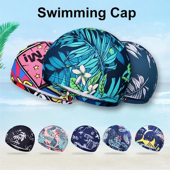 Новая плавательная шапочка Для мужчин и женщин, высокая эластичность, Цветная печать, Спортивная шапочка для бассейна, Свободный размер, Шапочка для взрослых, Тюрбан