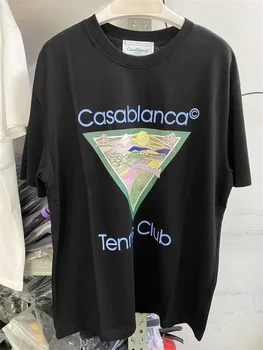 Новая футболка Casablanca Tennis Club Для мужчин и женщин 1: 1 С принтом Горы, Футболка Оверсайз, Футболки