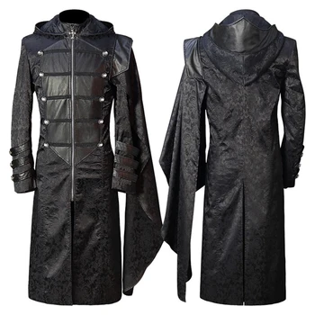 Новое мужское паровое ретро-пальто со стоячим воротником на Хэллоуин, черное пальто с капюшоном в стиле панк, готическая накидка, пальто для выступлений на Хэллоуин, Косплей, сценическое представление, пальто