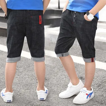 Новые Короткие штаны для маленьких мальчиков, Детские Летние джинсовые шорты черного синего цвета с эластичной резинкой на талии, хлопковая одежда для мальчиков-подростков, детская одежда от 4 до 13 лет