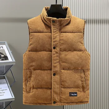 Новый вельветовый хлопчатобумажный жилет для осенне-зимнего отдыха для мужчин, утолщенное теплое пальто с открытыми плечами для мужчин