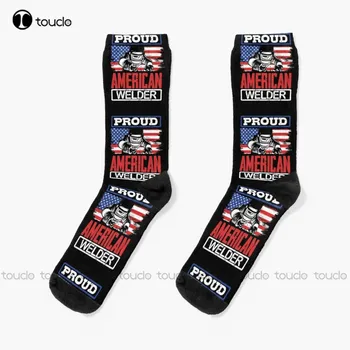 Новый Гордый американский сварщик, Флаг США, Подарочные носки для сварщиков, мужские носки, Персонализированные носки для взрослых, подростковые носки