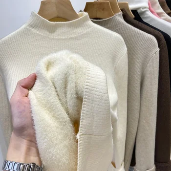 Новый модный вязаный пуловер, свитер для женщин 2023, зимний полуприлегающий воротник, утолщенная офисная женская одежда Slim Fit 30068