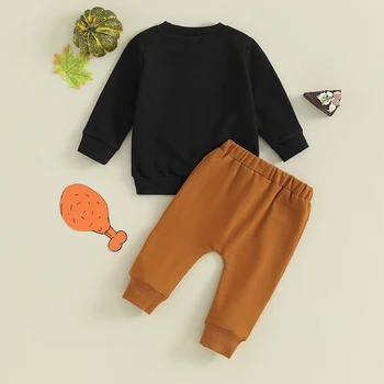 Одежда для маленьких мальчиков на День Благодарения, толстовки с длинными рукавами и однотонные длинные брюки из 2 предметов, комплект одежды из 2 предметов