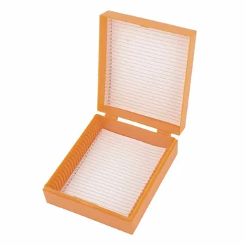Оранжевый синий белый пластиковый прямоугольный стеклянный предметный ящик для микроскопа на 25 предметных стекол