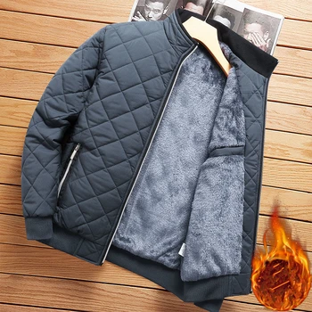 Осенне-зимняя куртка Мужская с ромбовидным рисунком, повседневная куртка на флисовой подкладке, мужская модная одежда 2023, Новое Приталенное пальто