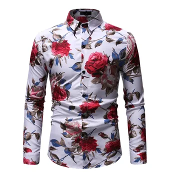 Осенью 2023 года Новая мужская рубашка в цветочек с длинным рукавом, мужская приталенная рубашка поло с фрагментированным цветочным принтом