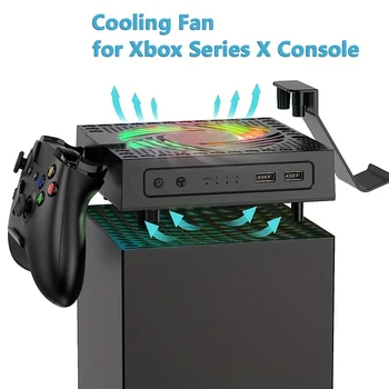 Охлаждающий вентилятор для консоли Xbox серии X, интеллектуальное изменение скорости вращения вентилятора с изменением температуры, красочный струящийся RGB-свет, низкий уровень шума