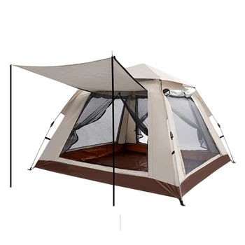 Палатка для кемпинга на 3-4 5-8 человек, Куб, палатка в одно касание, Рыболовные Бежево-синие принадлежности для кемпинга, Автоматическая легкая крыша, шестиугольная