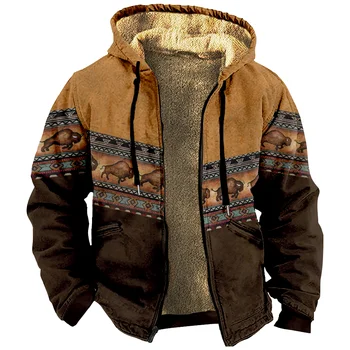 Племенные графические принты, пальто с капюшоном, толстовка на молнии с длинным рукавом, мужское пальто, модная одежда