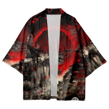Плюс размер 6XL 5XL 4XL Японский кардиган Хаори с принтом в стиле ретро, женская и мужская одежда для косплея, Юката, кимоно Харадзюку