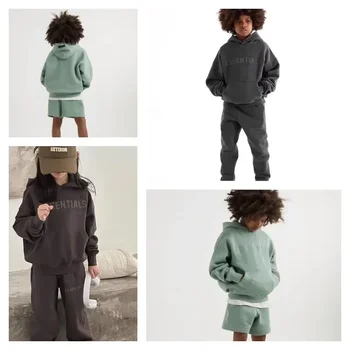 Предметы первой необходимости Модный бренд одежды для родителей и детей High Street, свободная плюшевая детская толстовка с 3D буквенной этикеткой, Модные детские брюки