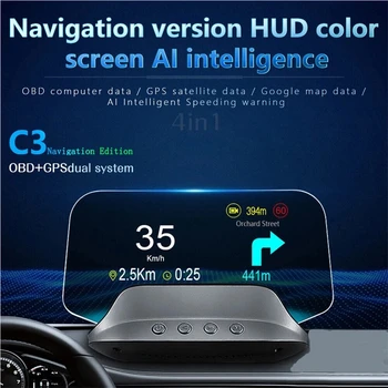 Проектор автоматической навигации C3 Plus OBD2 HUD, GPS EOBD, дисплей спидометра, автомобильные аксессуары, бортовой компьютер