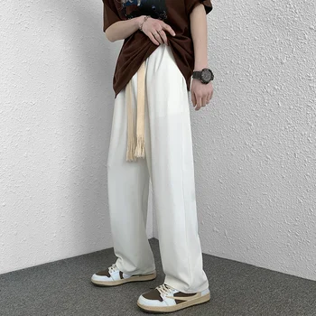Прямые повседневные брюки в корейском стиле, мужские свободные модные костюмные брюки Ice Silk, тонкие уличные брюки большого размера с длинными рукавами A38