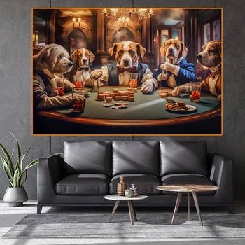 Ретро Собаки, играющие в покер, плакат, Забавное домашнее животное, пьющее, Картина на холсте, животные в костюмах, Иллюстрация, бар, клуб, Настенное искусство, Декор комнаты