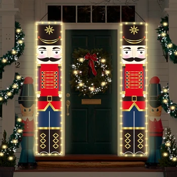 Рождественская занавеска с подсветкой, Светящееся украшение для входной двери, Настенный кулон из ткани Оксфорд для домашнего декора, вечеринки на открытом воздухе