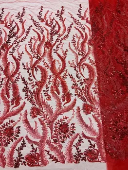 Роскошная кружевная ткань из тюля с французскими пайетками в Нигерийском стиле, вышивка Африканской кружевной ткани ручной работы из бисера, высококачественный сетчатый материал для вечеринки