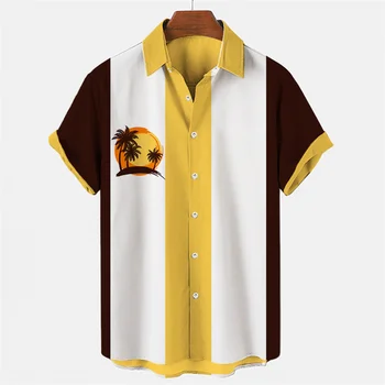 Рубашки для мужчин, Одежда, Гавайская повседневная рубашка, 3D Кокосовая пальма, Автомобильная печать, Женская одежда, Однобортная рубашка, блузки с лацканами 6XL
