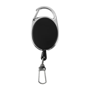Сверхмощный Выдвижной Карабин для бейджа Tinker Reels 60-сантиметровая Проволока с зажимом для ключей Черного цвета