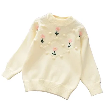 свитер с цветочной вышивкой для девочек, который можно носить снаружи внутри, оденьте девочку в свитера с круглым вырезом, сделайте верхнюю одежду без подкладки