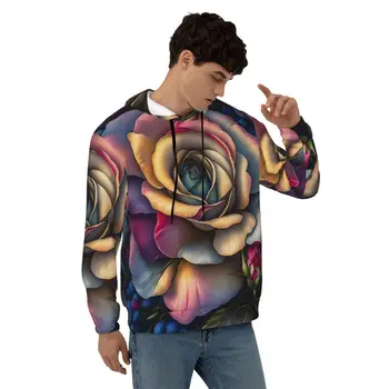 Свободные толстовки с рисунком розы, Мужская роспись цветами, Повседневный пуловер, толстовка, осень, y2k, крутая Базовая рубашка с капюшоном, большой размер