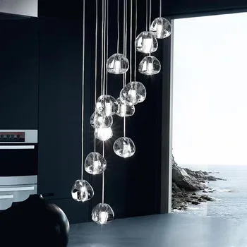 Скандинавская светодиодная хрустальная люстра Современная подвесная лампа с капельками воды для гостиной, двухуровневой виллы, чердака, лестницы, подвесной светильник