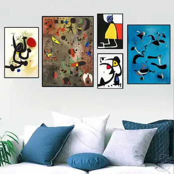 Скандинавский модерн, Джоан Миро, Сюрреализм, художественные картины, Абстрактная картина, ретро-живопись, Шелковый холст, Плакат, стена для комнаты, Домашний декор