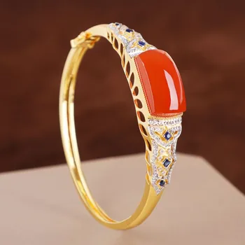 Старинное Золотое ремесло, Южный Красный Турмалин, браслет-оберег для женщин, женские красные браслеты в ретро-этническом стиле, банкетные украшения