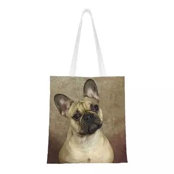 Сумка для бакалеи с французским бульдогом, холщовая сумка для покупок с принтом Каваи, большая вместительная прочная сумка для домашних собак