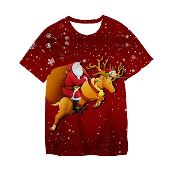 Счастливого Рождества, детская футболка с рисунком Санта-Клауса и лося, повседневная милая одежда для мальчиков с коротким рукавом и круглым вырезом, удобная одежда для девочек